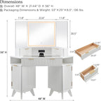 Coiffeuse moderne cannelée avec miroir à 3 faces et éclairage, table de maquillage