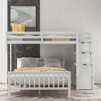 Twin Over Full Wood Loft Bed with Staircase,High Guardrails and Ladder