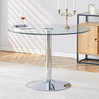 Table de salle à manger ronde moderne avec plateau en verre élégant et pieds en métal robustes pour différents espaces