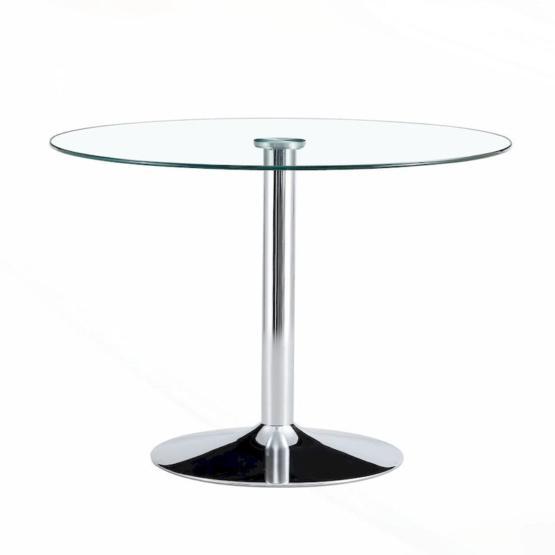 Table de salle à manger ronde moderne avec plateau en verre élégant et pieds en métal robustes pour différents espaces