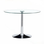 Table de salle à manger ronde moderne avec plateau en verre élégant et pieds en métal robustes pour différents espaces