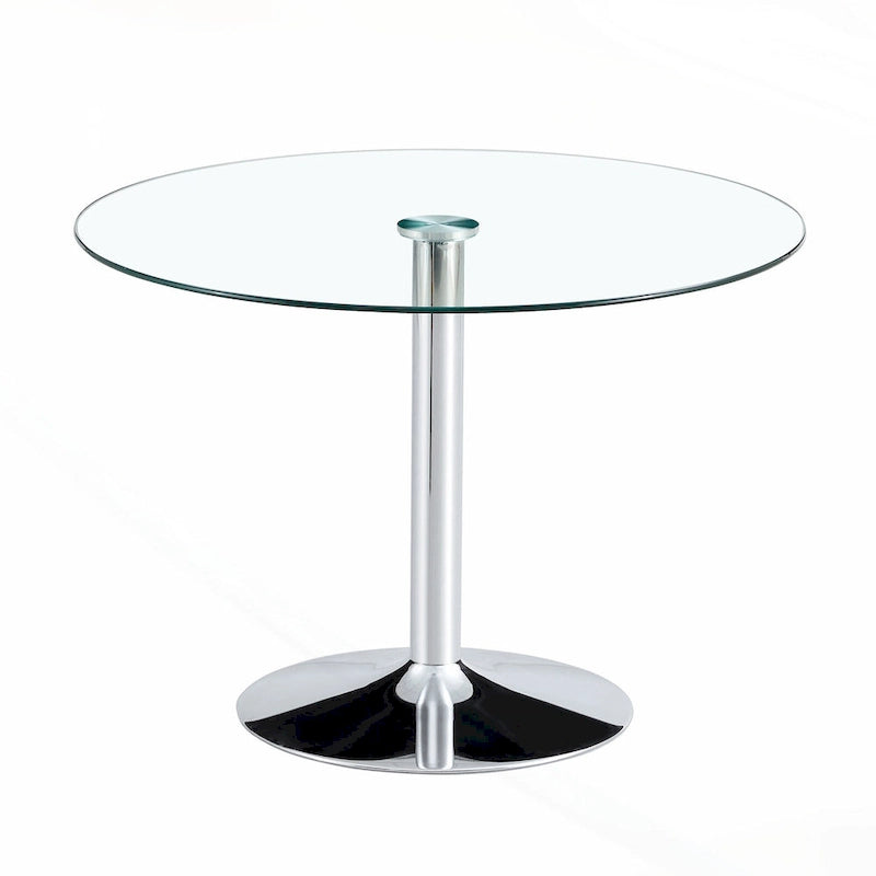 Table de salle à manger ronde moderne avec plateau en verre élégant et pieds en métal robustes pour différents espaces
