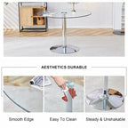 Table de salle à manger ronde moderne avec plateau en verre élégant et pieds en métal robustes pour différents espaces