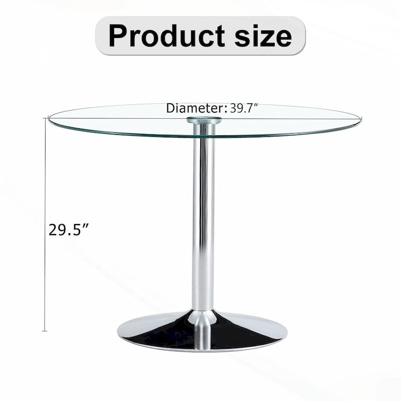 Table de salle à manger ronde moderne avec plateau en verre élégant et pieds en métal robustes pour différents espaces