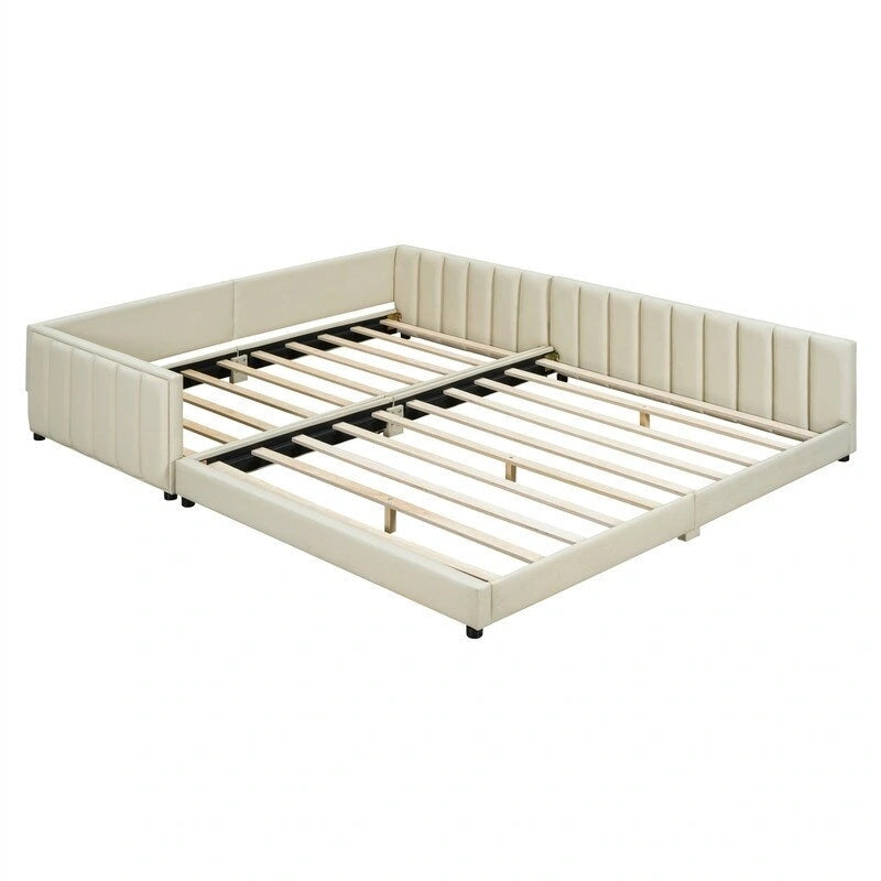 Lit plateforme double rembourré, format Queen et Twin XL, lit de sol/lit de jour en cuir PU pour mère et enfant, idéal pour la chambre à coucher