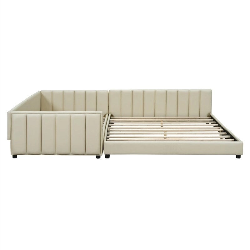 Lit plateforme double rembourré, format Queen et Twin XL, lit de sol/lit de jour en cuir PU pour mère et enfant, idéal pour la chambre à coucher