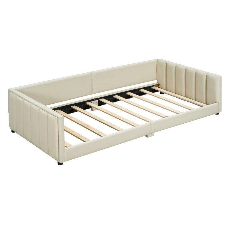 Lit plateforme double rembourré, format Queen et Twin XL, lit de sol/lit de jour en cuir PU pour mère et enfant, idéal pour la chambre à coucher