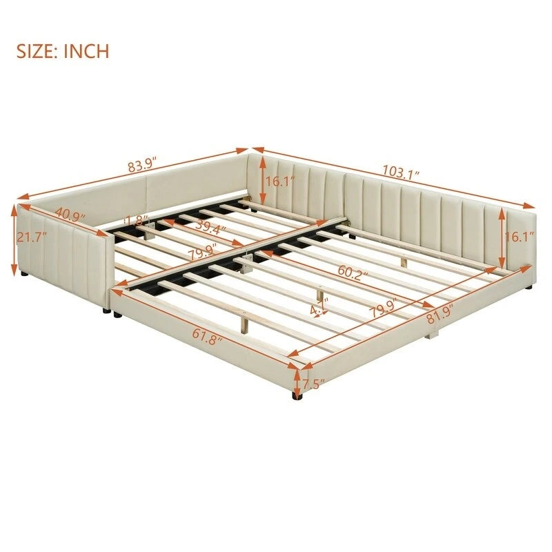 Lit plateforme double rembourré, format Queen et Twin XL, lit de sol/lit de jour en cuir PU pour mère et enfant, idéal pour la chambre à coucher