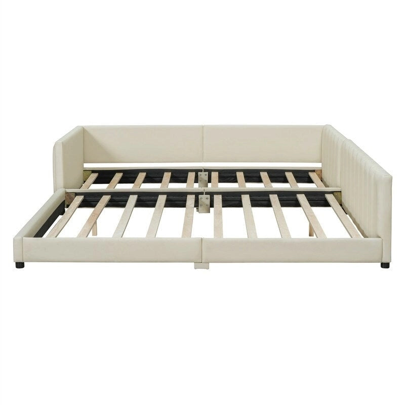 Lit plateforme double rembourré, format Queen et Twin XL, lit de sol/lit de jour en cuir PU pour mère et enfant, idéal pour la chambre à coucher