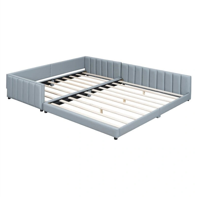 Lit plateforme double rembourré, format Queen et Twin XL, lit de sol/lit de jour en cuir PU pour mère et enfant, idéal pour la chambre à coucher