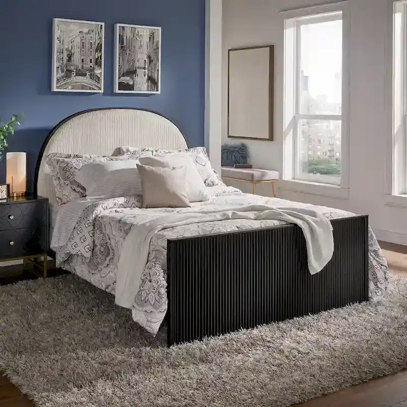 Choteau Black Finish Metal Gray Fabric Queen Bed by iNSPIRE Q Modern