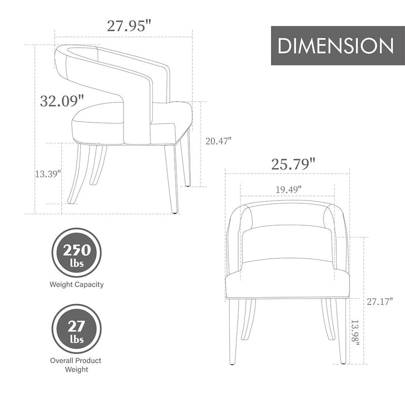 Fauteuil d'appoint moderne rembourré à dossier ouvert de 25,79 po de large, de forme cylindrique.