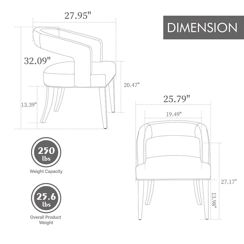 Fauteuil d'appoint moderne rembourré à dossier ouvert de 25,79 po de large, de forme cylindrique.