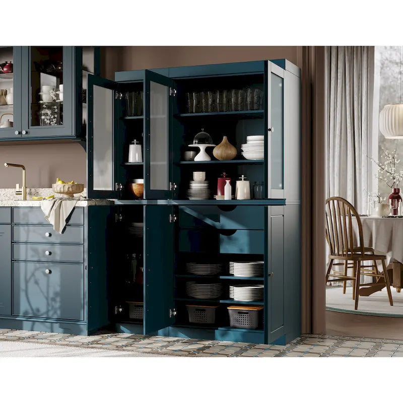 Vitrine Palace Imports 100% bois massif 48,5 avec portes en bois massif, 2 tiroirs et vitres dépolies