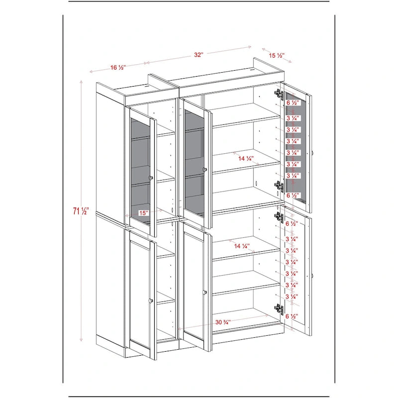 Vitrine Palace Imports 100% bois massif 48,5 avec portes en bois massif, 2 tiroirs et vitres dépolies
