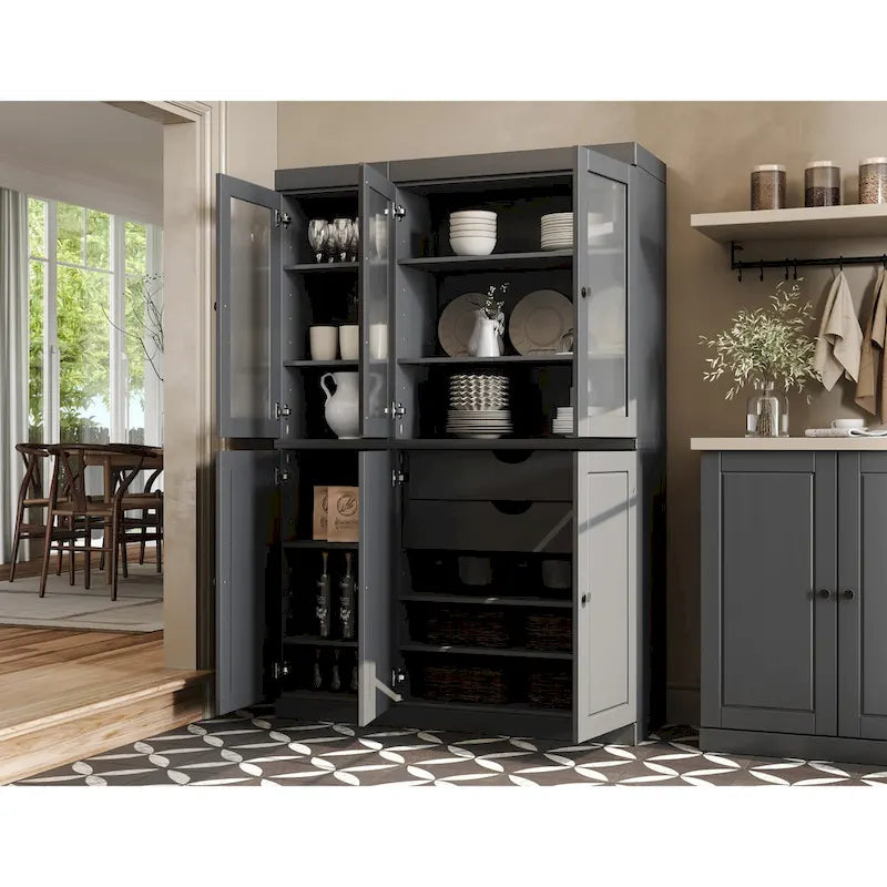 Vitrine Palace Imports 100% bois massif 48,5 avec portes en bois massif, 2 tiroirs et vitres dépolies
