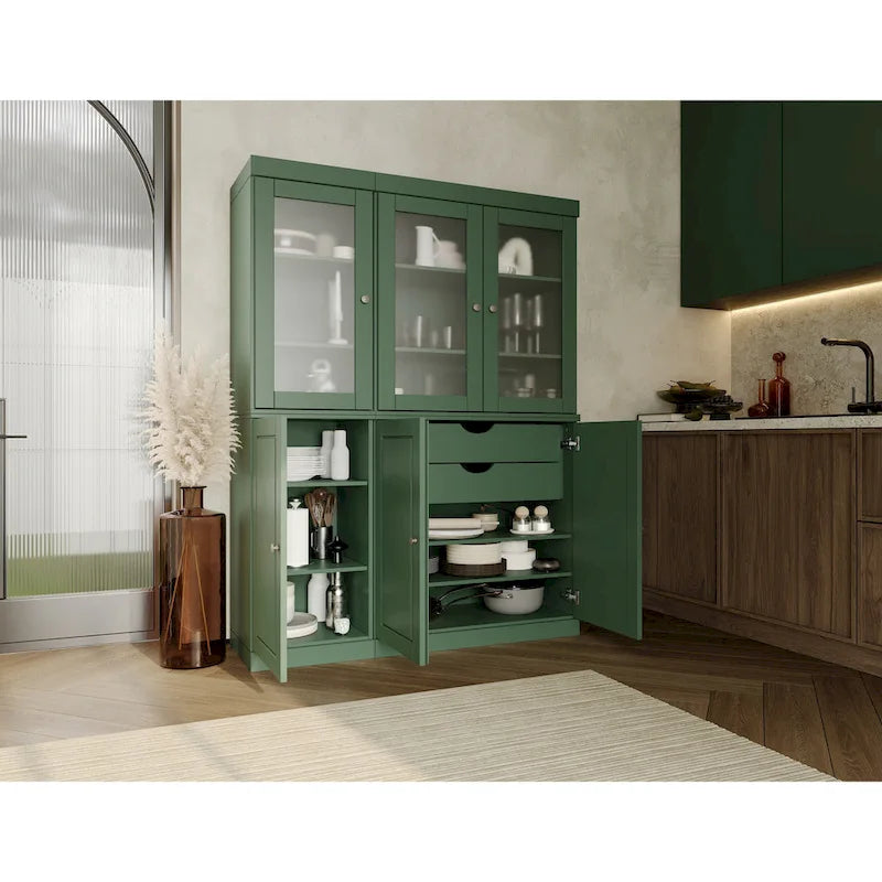 Vitrine Palace Imports 100% bois massif 48,5 avec portes en bois massif, 2 tiroirs et vitres dépolies