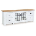 Bryn TV Media Console, 4 Drawers, 2 Door, White Hardwood, 74 Inch