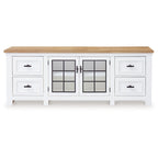 Meuble TV Bryn, 4 tiroirs, 2 portes, bois dur blanc, 188 cm (74 pouces)