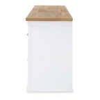 Meuble TV Bryn, 4 tiroirs, 2 portes, bois dur blanc, 188 cm (74 pouces)
