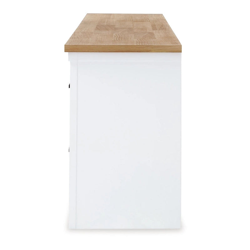 Meuble TV Bryn, 4 tiroirs, 2 portes, bois dur blanc, 188 cm (74 pouces)