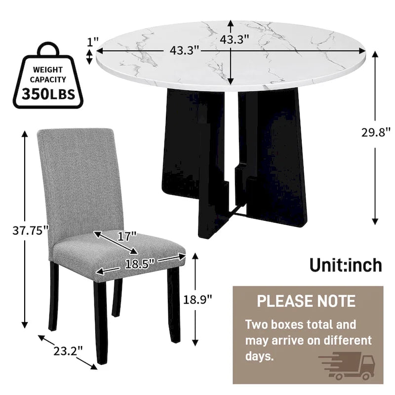 Ensemble table et chaises de cuisine 5 pièces, ensemble table à manger ronde 4 personnes, 4 chaises rembourrées avec pieds en bois d'hévéa