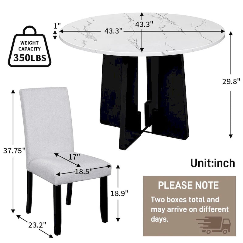 Ensemble table et chaises de cuisine 5 pièces, ensemble table à manger ronde 4 personnes, 4 chaises rembourrées avec pieds en bois d'hévéa