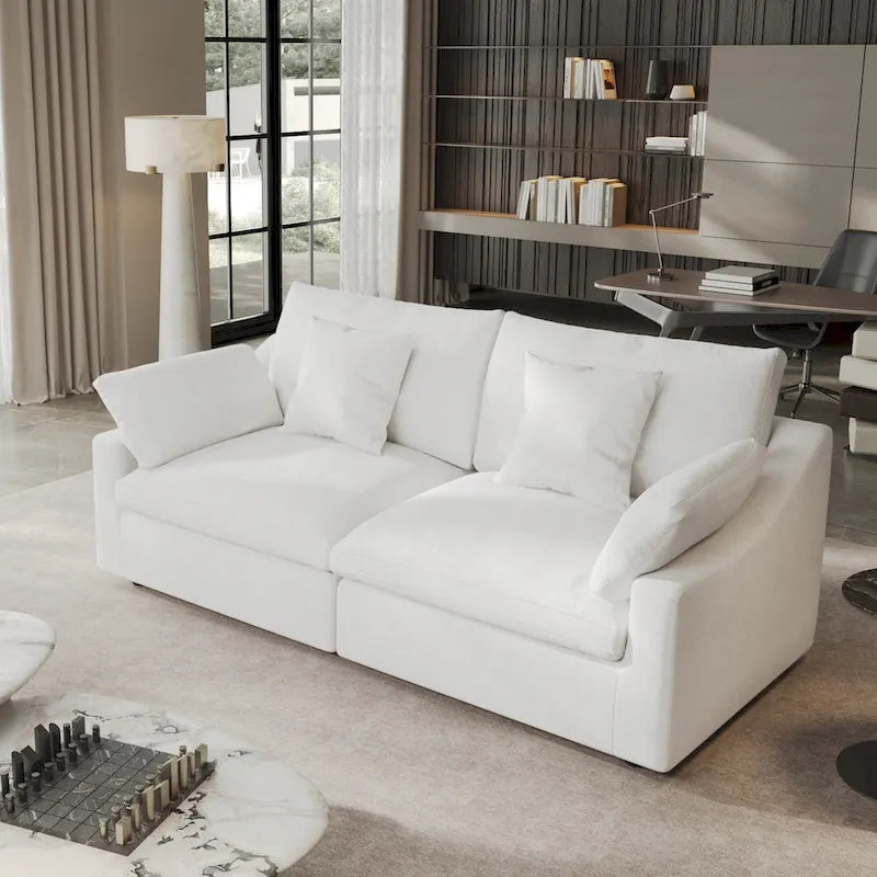 Modern Comfy Linen Sectional Sofa Down Filled Cloud Couch, Loveseat for Apartment