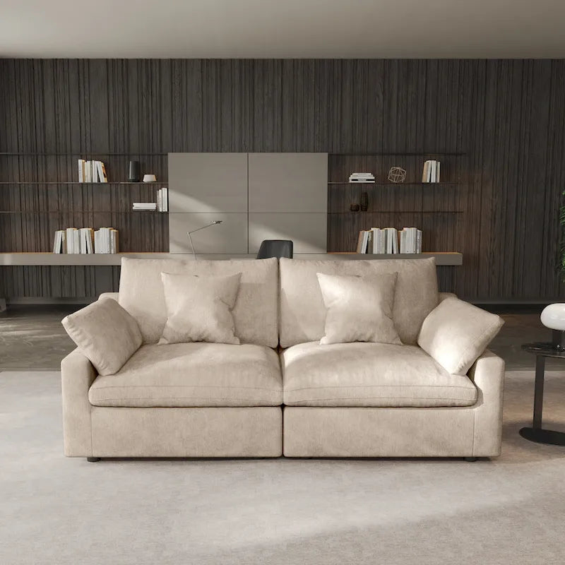 Canapé d'angle moderne et confortable en lin, garni de duvet, canapé nuage, causeuse pour appartement