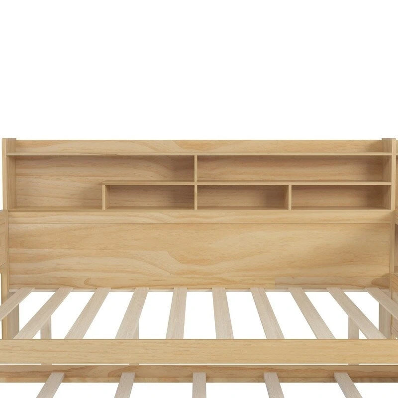 Lit de jour multifonctionnel pour lit simple/double avec étagères de rangement et bureau, cadre de lit plateforme en bois avec lit gigogne simple