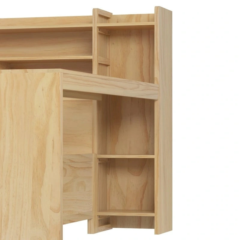 Lit de jour multifonctionnel pour lit simple/double avec étagères de rangement et bureau, cadre de lit plateforme en bois avec lit gigogne simple