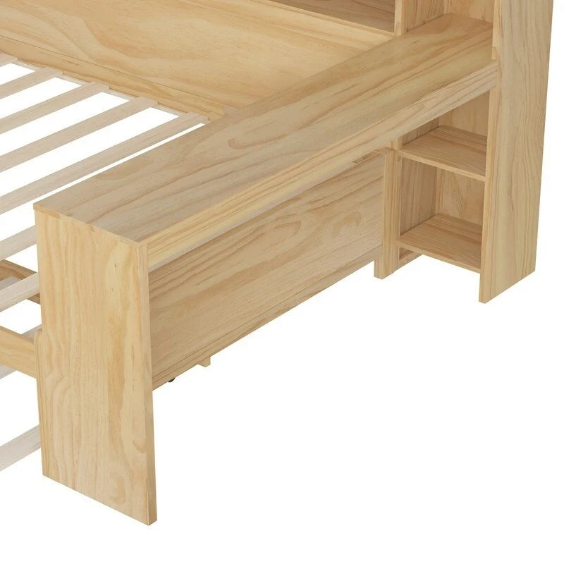 Lit de jour multifonctionnel pour lit simple/double avec étagères de rangement et bureau, cadre de lit plateforme en bois avec lit gigogne simple