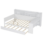 Lit de jour multifonctionnel pour lit simple/double avec étagères de rangement et bureau, cadre de lit plateforme en bois avec lit gigogne simple