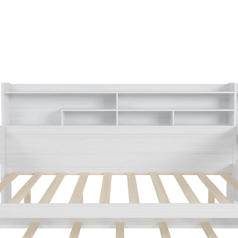 Lit de jour multifonctionnel pour lit simple/double avec étagères de rangement et bureau, cadre de lit plateforme en bois avec lit gigogne simple