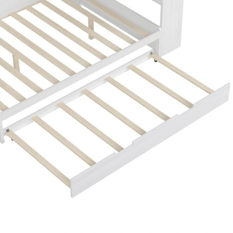 Lit de jour multifonctionnel pour lit simple/double avec étagères de rangement et bureau, cadre de lit plateforme en bois avec lit gigogne simple