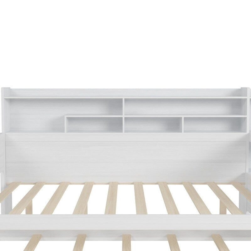 Lit de jour multifonctionnel pour lit simple/double avec étagères de rangement et bureau, cadre de lit plateforme en bois avec lit gigogne simple