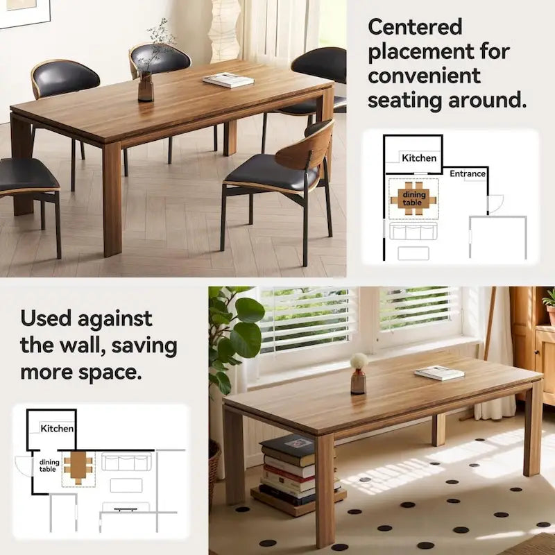 Table de salle à manger moderne du milieu du siècle en bois massif de 62,99 pouces pour 4 à 6 personnes