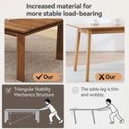 Table de salle à manger moderne du milieu du siècle en bois massif de 62,99 pouces pour 4 à 6 personnes