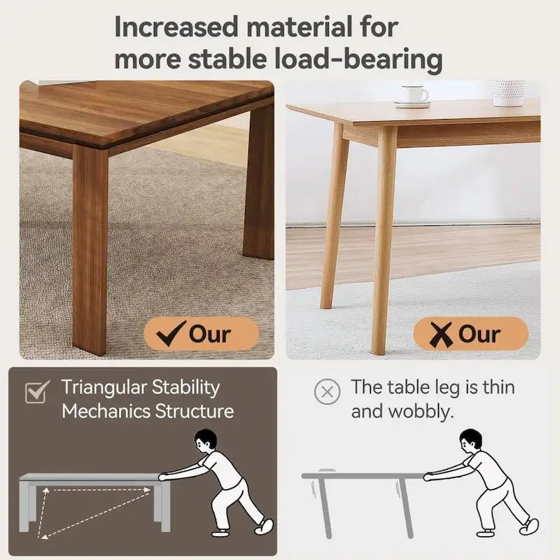 Table de salle à manger moderne du milieu du siècle en bois massif de 62,99 pouces pour 4 à 6 personnes