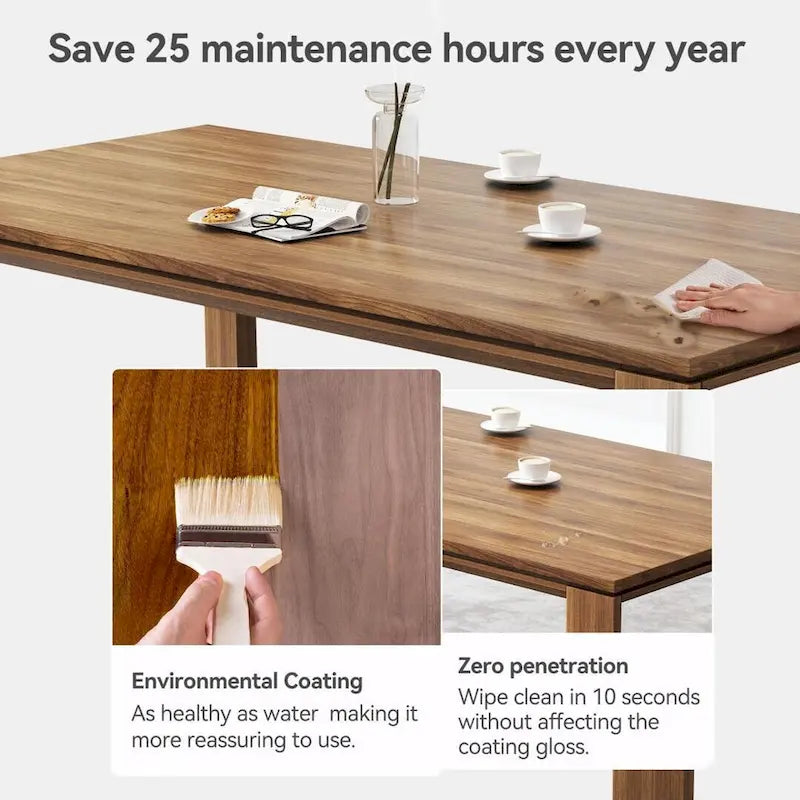 Table de salle à manger moderne du milieu du siècle en bois massif de 62,99 pouces pour 4 à 6 personnes