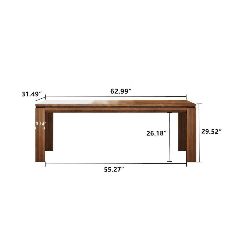 Table de salle à manger moderne du milieu du siècle en bois massif de 62,99 pouces pour 4 à 6 personnes