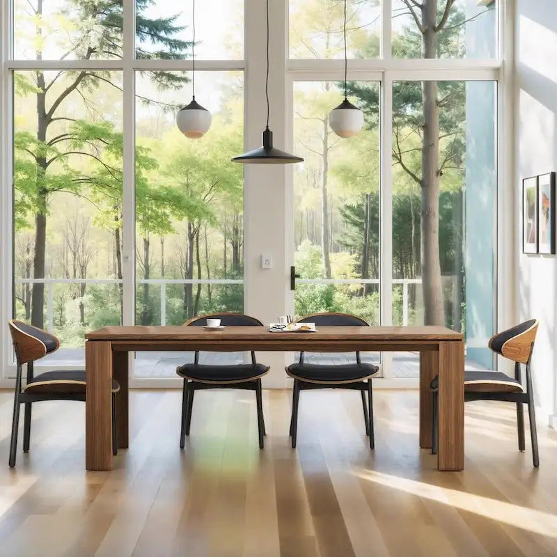 Table de salle à manger moderne du milieu du siècle en bois massif de 62,99 pouces pour 4 à 6 personnes