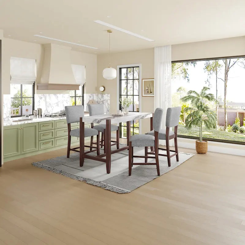 Ensemble de 4 tabourets de bar style moderne du milieu du siècle, tabourets de comptoir avec dossier, tabourets de bar rembourrés en lin avec pieds en bois massif, chaises de bar