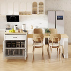 Îlot de cuisine en faux marbre avec table à manger extensible, prise électrique, rangements : 2 tiroirs et 2 étagères latérales ouvertes.