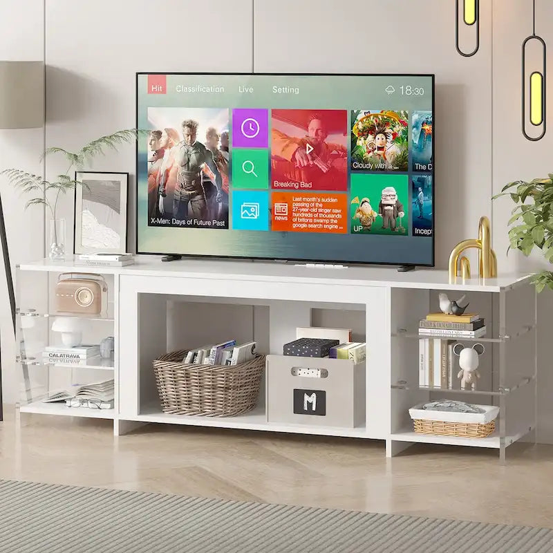 Meuble TV rustique VECELO 70 avec ou sans cheminée (2 options), table multimédia avec étagères de rangement