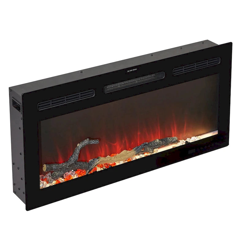 Meuble TV rustique VECELO 70 avec ou sans cheminée (2 options), table multimédia avec étagères de rangement