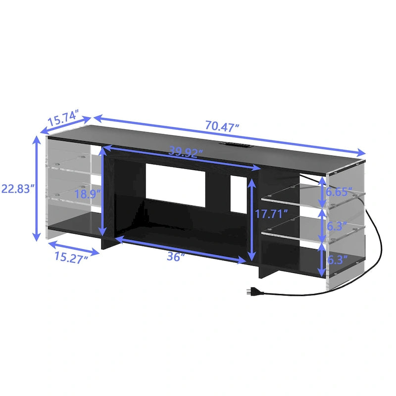 Meuble TV rustique VECELO 70 avec ou sans cheminée (2 options), table multimédia avec étagères de rangement