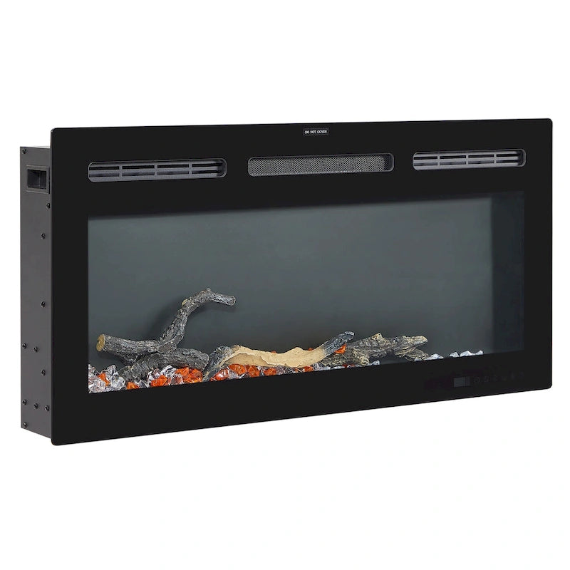 Meuble TV rustique VECELO 70 avec ou sans cheminée (2 options), table multimédia avec étagères de rangement