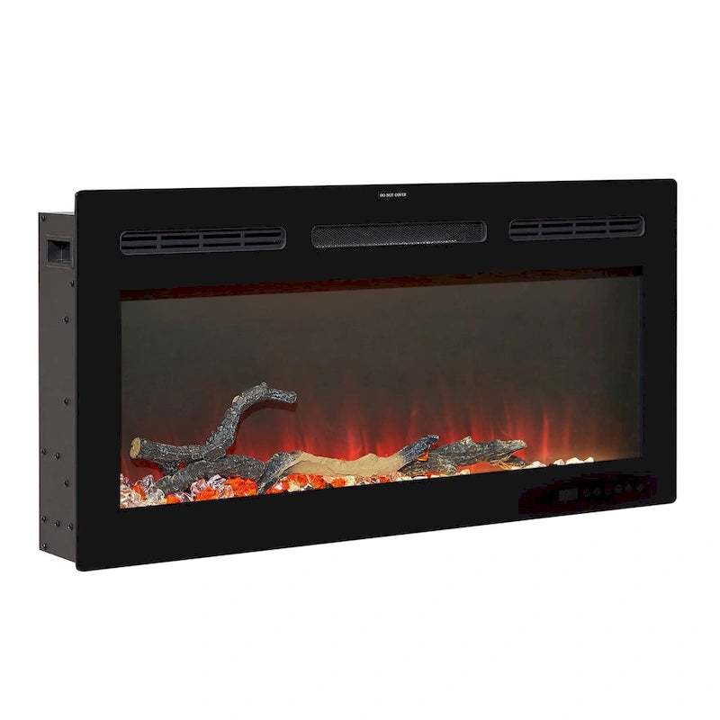 Meuble TV rustique VECELO 70 avec ou sans cheminée (2 options), table multimédia avec étagères de rangement