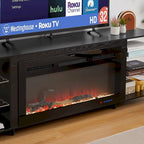 Meuble TV rustique VECELO 70 avec ou sans cheminée (2 options), table multimédia avec étagères de rangement